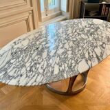 Vintage oval marble dining table by Michel Charron 1970 (possibility of selling it with 6