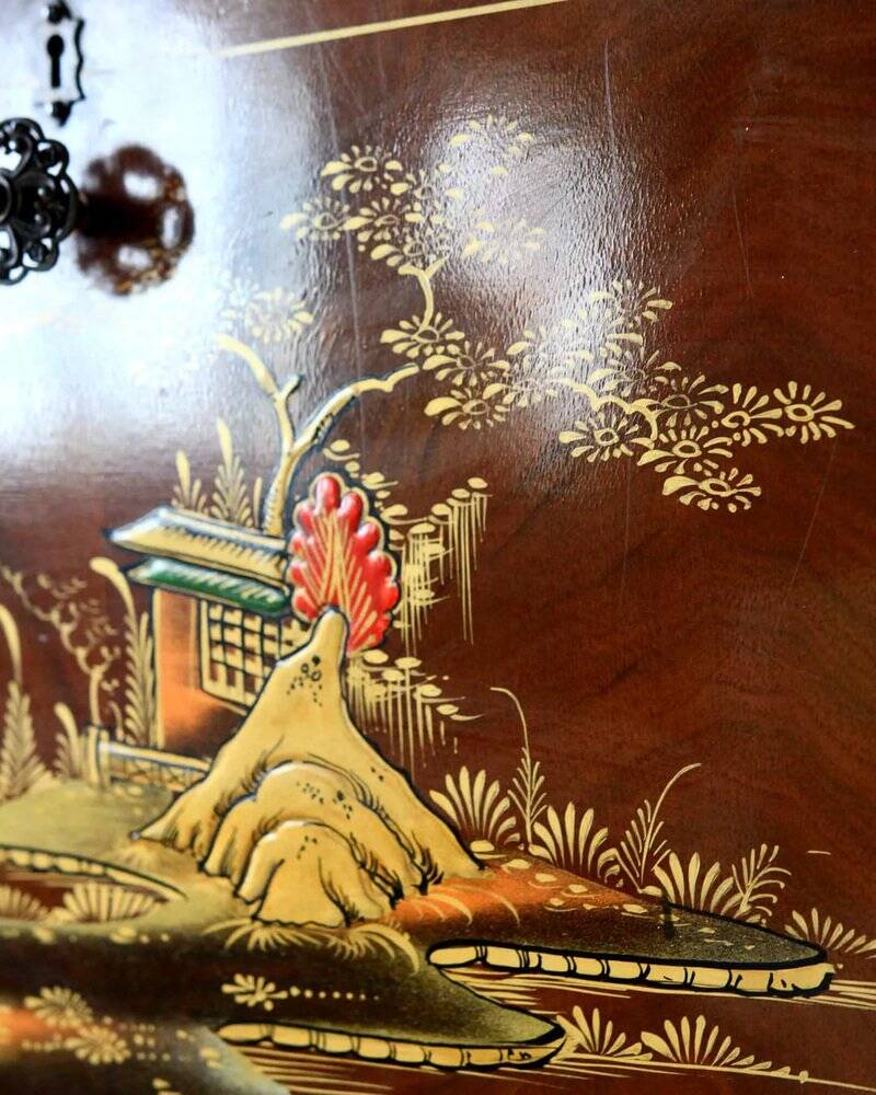 Cocktail bar furniture Tunbridge of London in brown and yellow wood, hand-painted, 1950s.