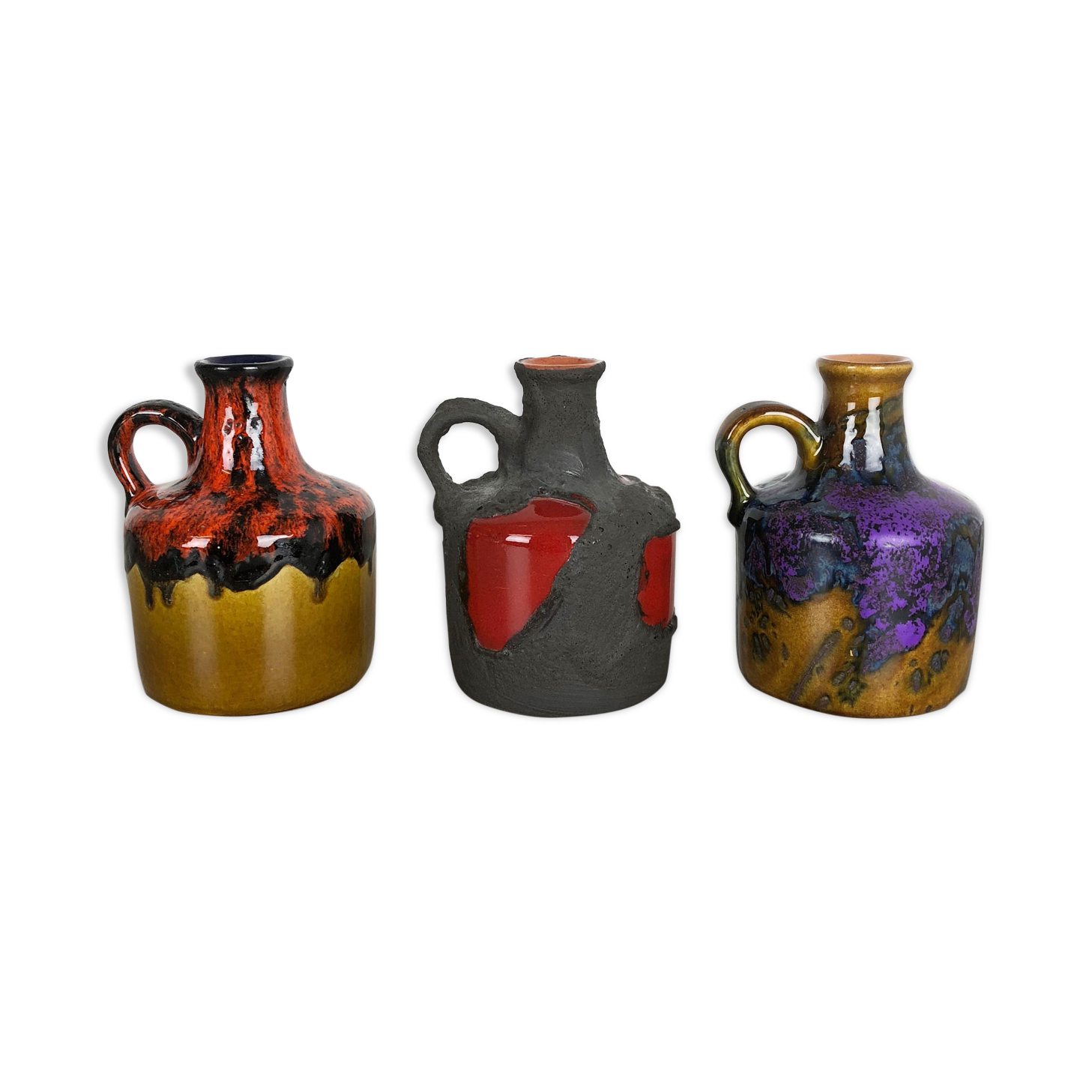 Set of 3 Original 1970 Ceramic Studio Pottery Vase by Marei Ceramics, Germany