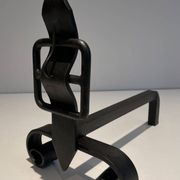 Pair of Wrought Iron Andirons with Obelisk and Belt Motifs