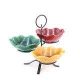 Ceramic aperitif cups, metal tripod display
