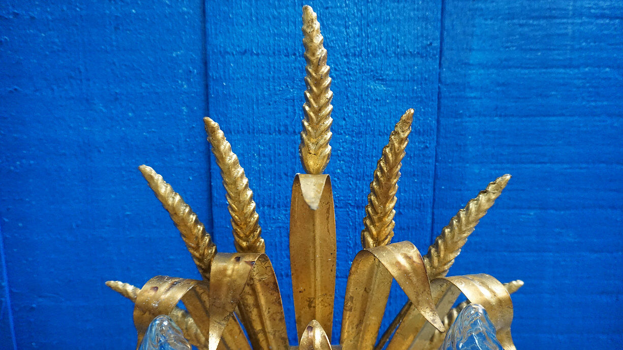 Italian 1960 Hollywood Regency Gilt Metal Sheaf of Wheat Wall Sconces, 1 of 7