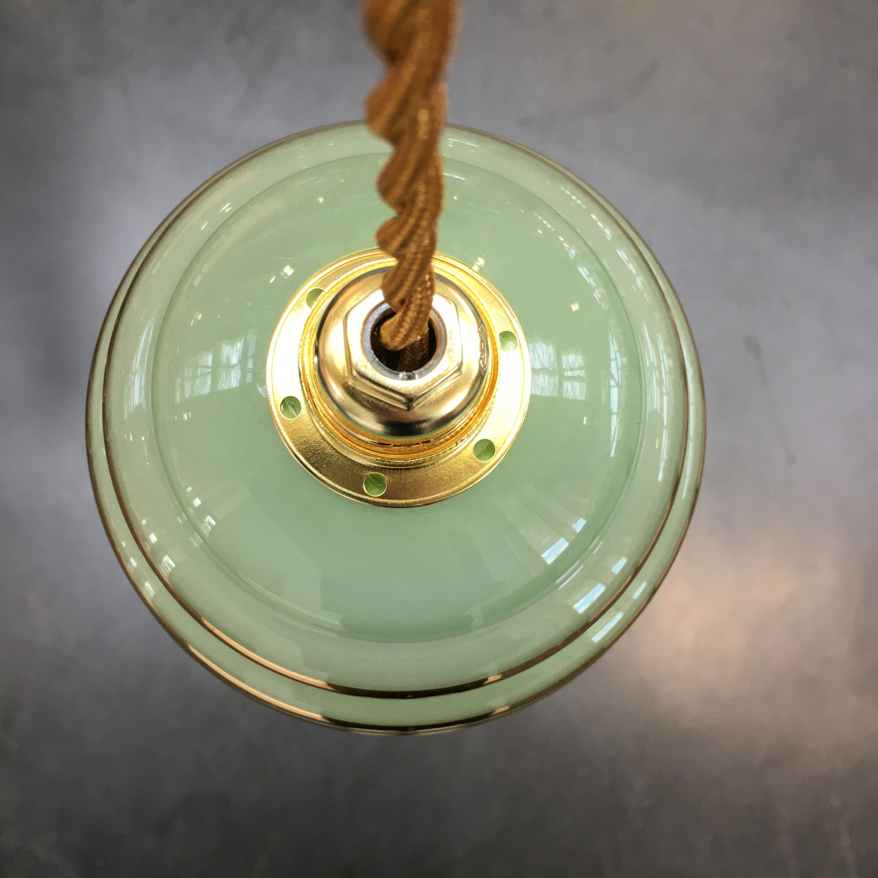 Art deco green and golden lamp