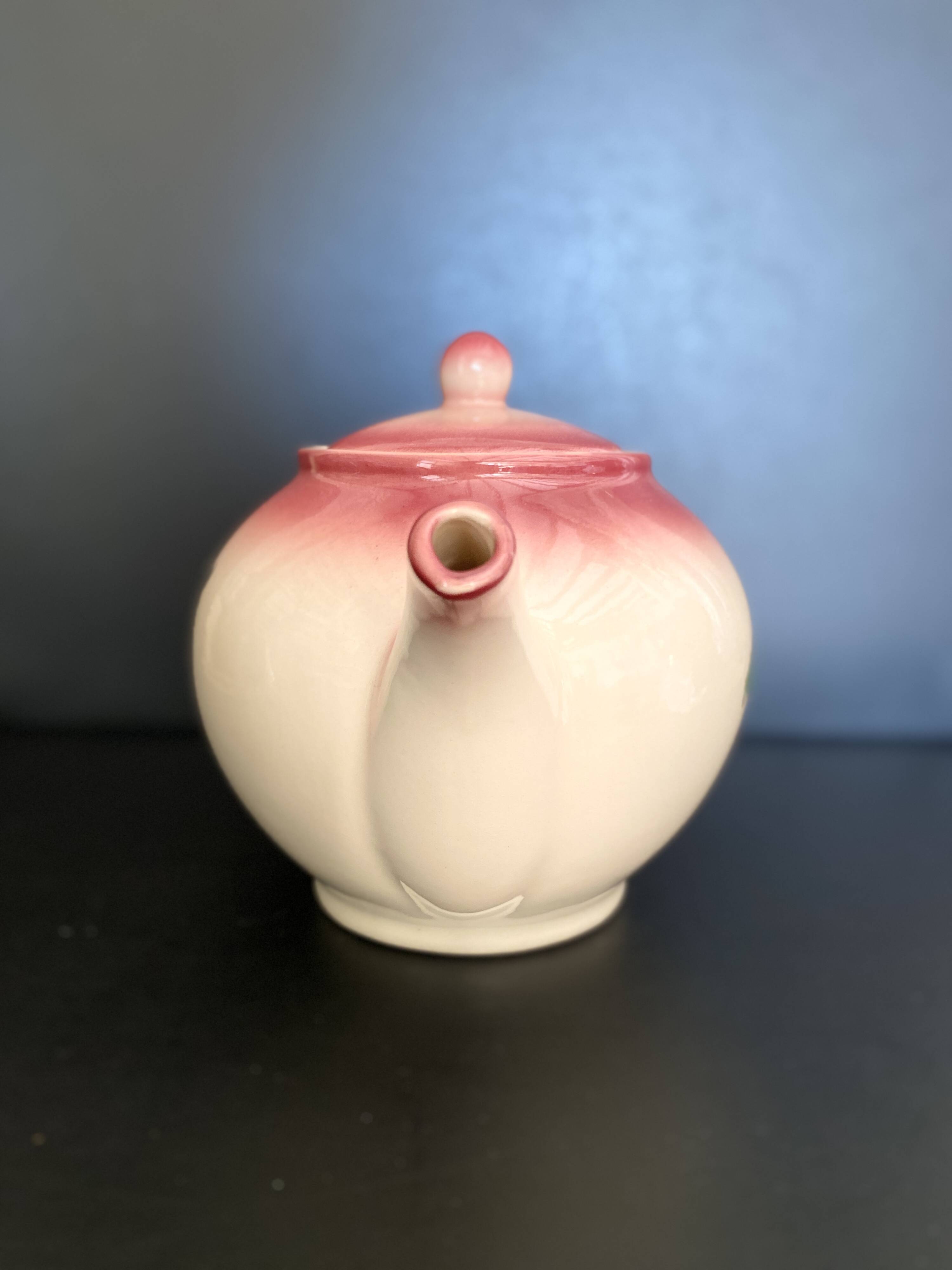 🍒 Magnificent Vintage Longwy Teapot - Cherry Decor - Handmade