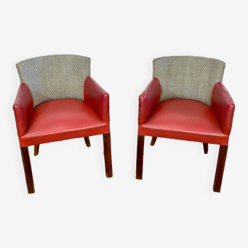 Fauteuils années 60 rouge et gris