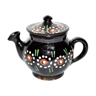 Vintage teapot in glazed terracotta soufflenheim polka dots