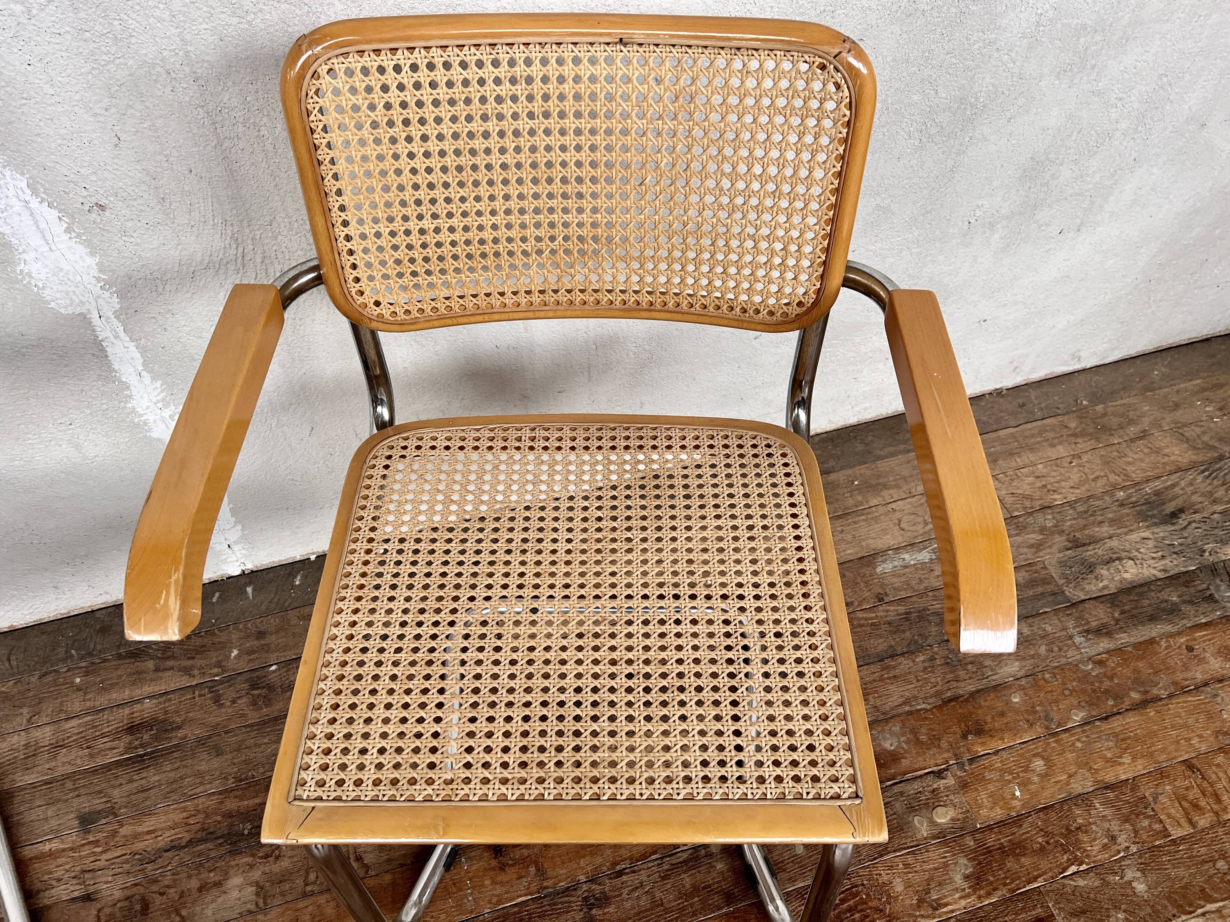 Pair of Breuer style armchair chair  made in italy vintage 1970 beige