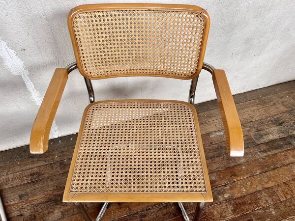 Paire de Fauteuil chaise style Breuer made in italy vintage 1970 beige