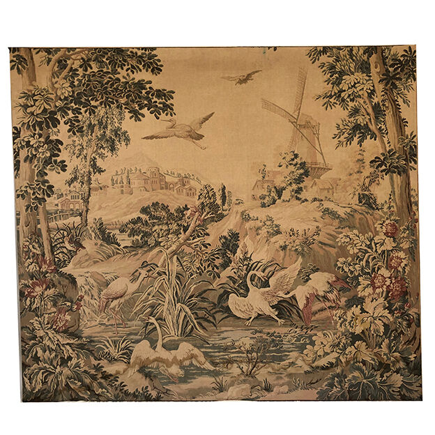 Tapestry decorated with waders, waterfront and greenery