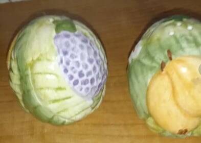 Salt and pepper shakers in earthenware – frugal pattern, 1950s