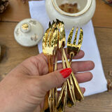 6 vintage golden metal dessert forks