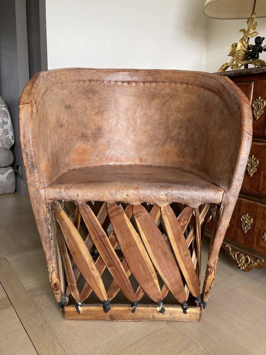 Equipale leather armchair, folk art - Mexico, 1970s