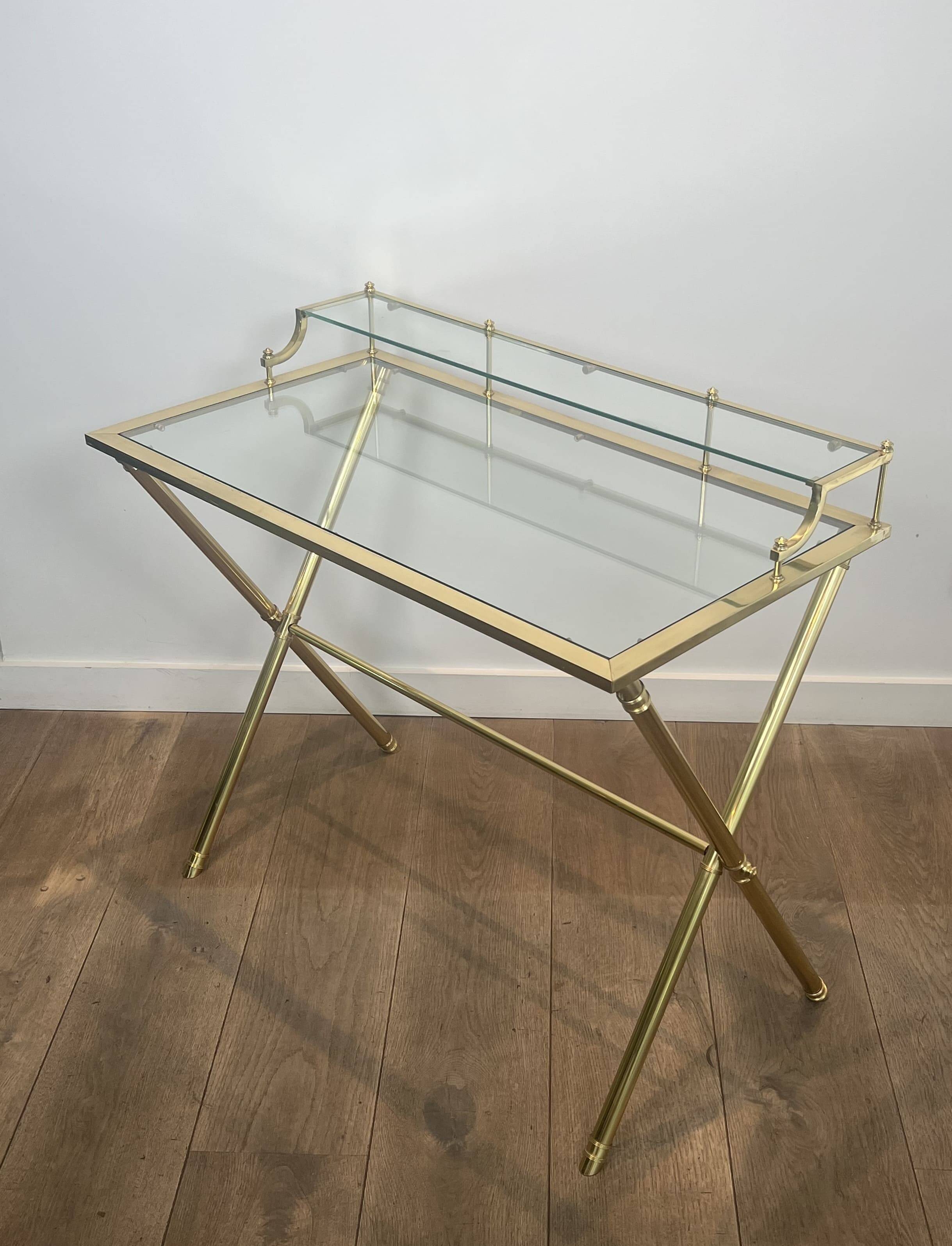 Neoclassical Gradine Desk in Brass and Glass, Attributed to the Mai