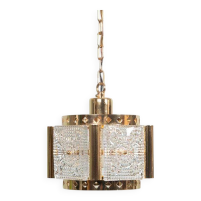 Suspension vintage laiton & verre givré, Suspension en verre Vitrika