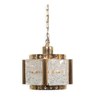 Vintage brass and frosted glass pendant, Vitrika glass pendant.