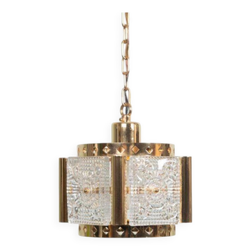 Suspension vintage laiton & verre givré, Suspension en verre Vitrika