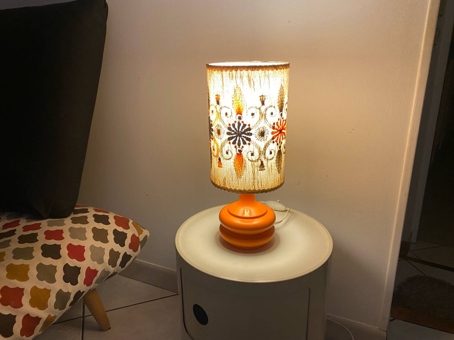 Lampe design Space age vintage années 70 original verre orange