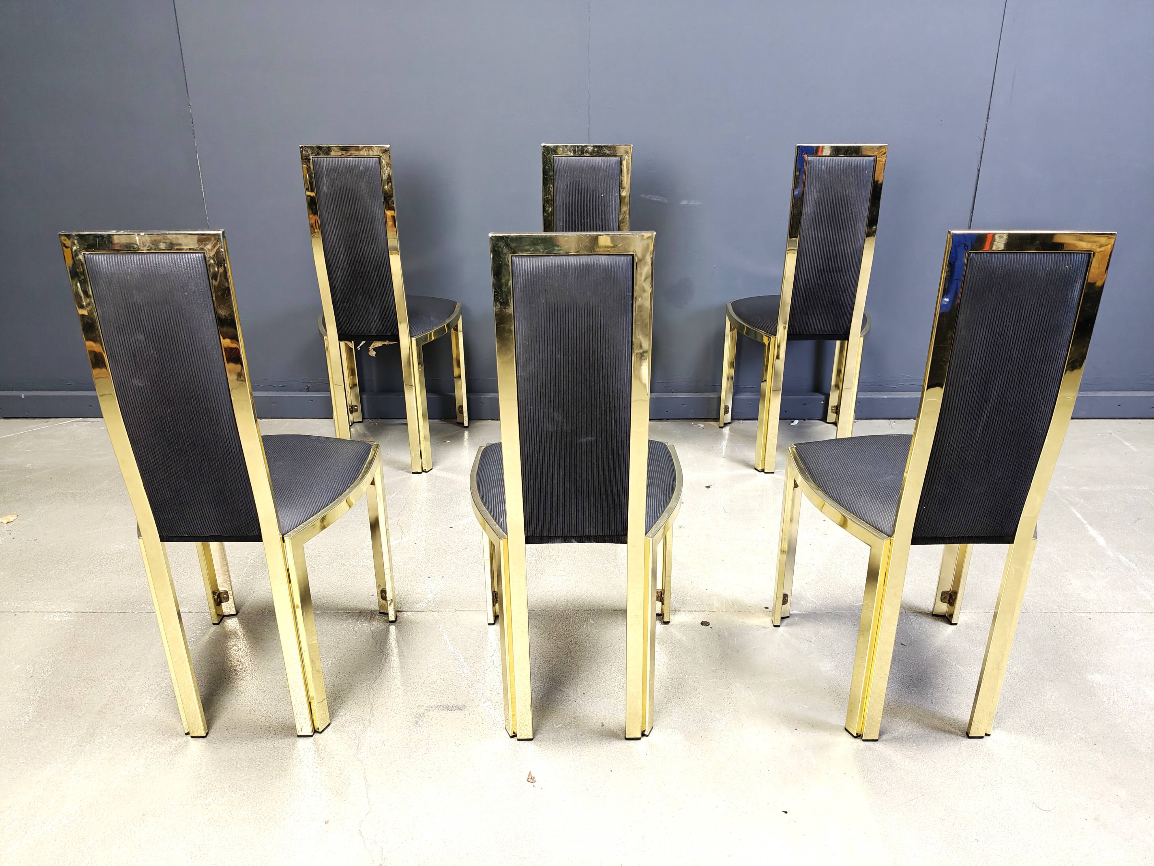 Vintage french brass dining chairs, set of 6 - 1970s