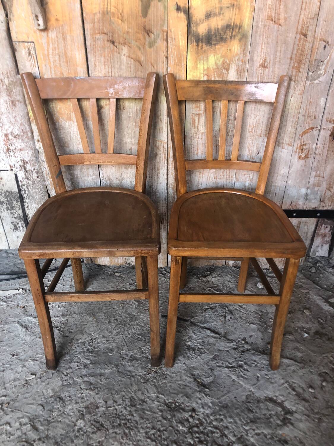 Pair of vintage luterma light wood bistro chairs