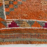 Tapis Kilim Vintage Orange et Rose, Motifs Géométriques, 77x326 Cm