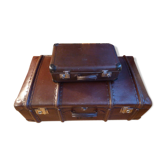 Duo of vintage dark brown suitcases "Mother Big and her little chaperone"
