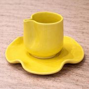 Set tasse & soucoupe ondulée céramique - jaune citron
