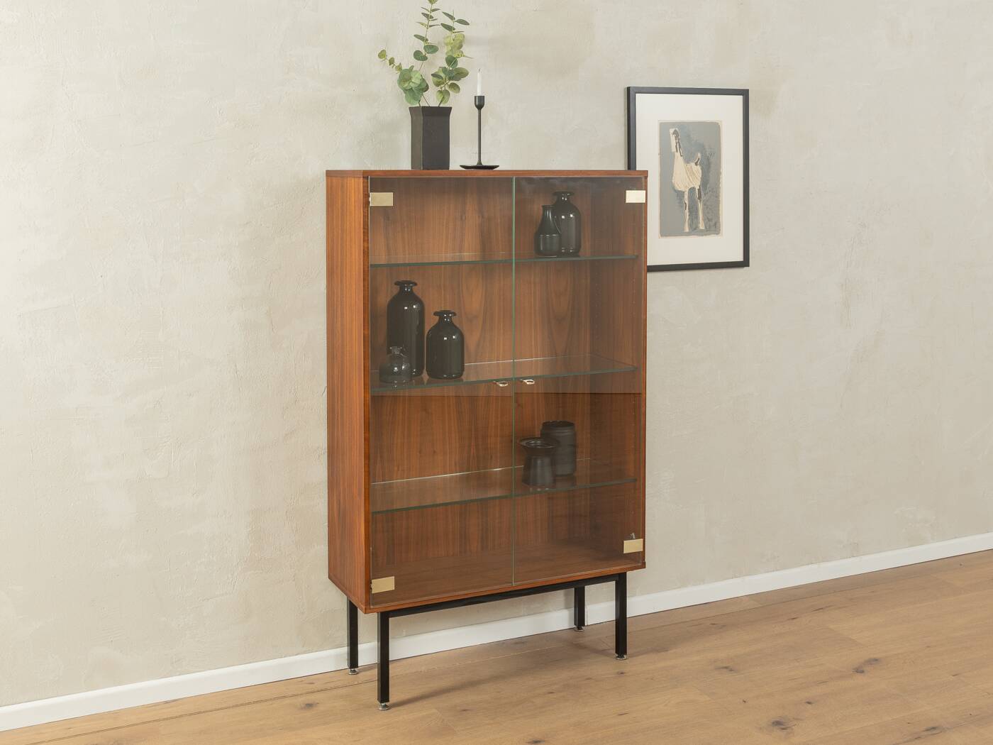 Walnut veneer display cabinet, 1960s