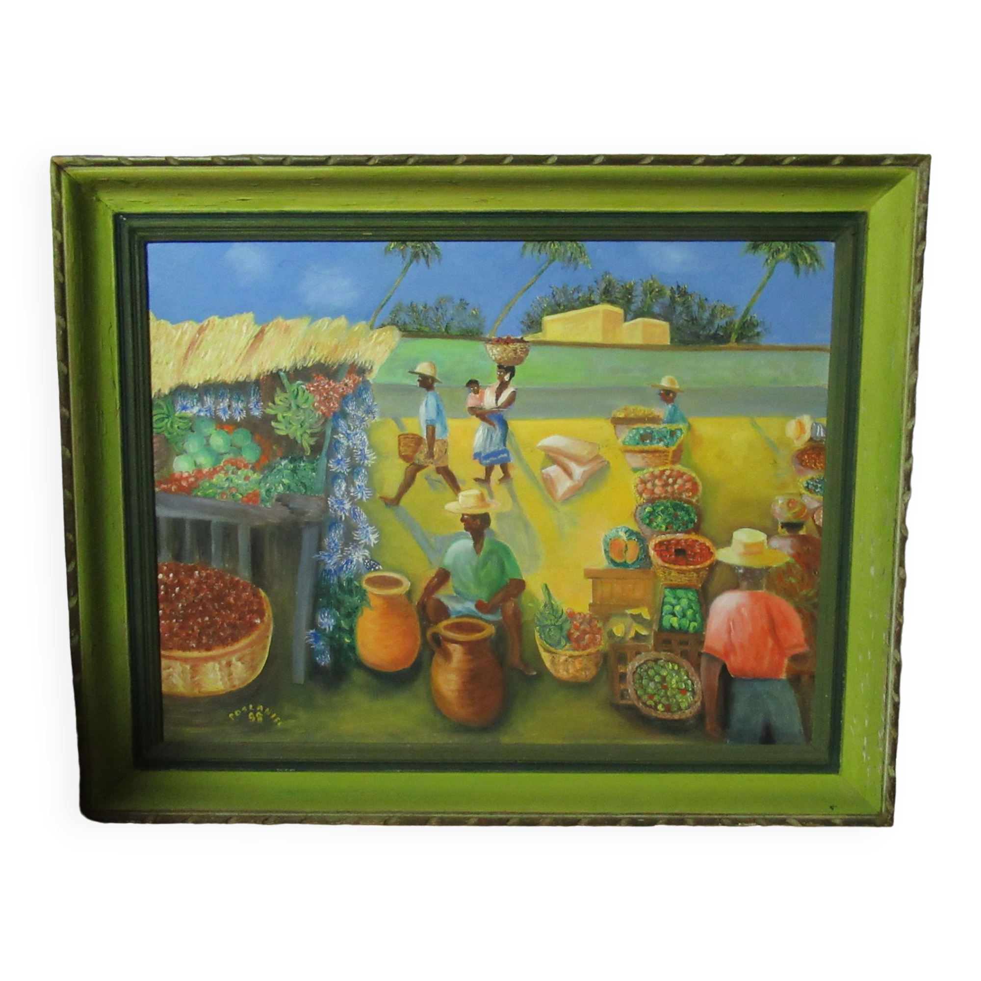 Tableau marché et village africain