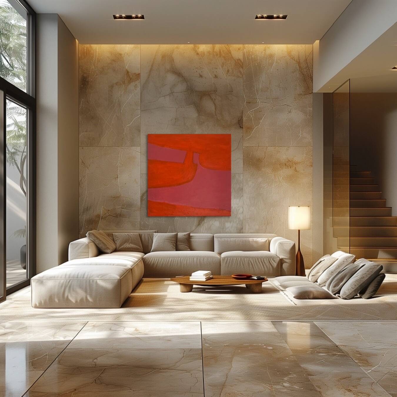 Soft Pink-Orange Art on 50x50cm frame by Bodasca