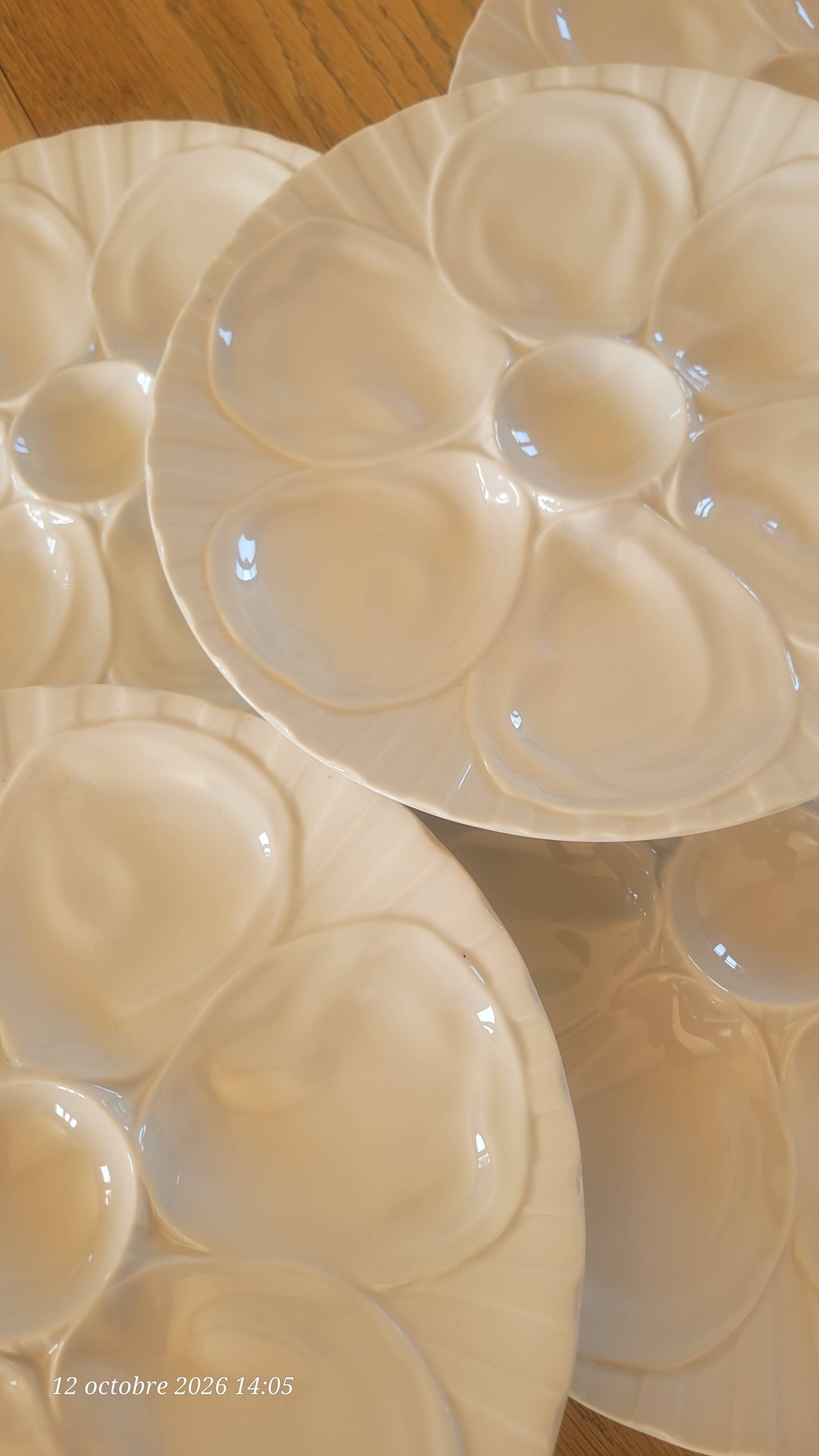 5 white porcelain oyster plates by Pillivuyt