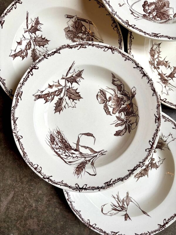 6 assiettes creuses HB & Cie en terre de fer marron