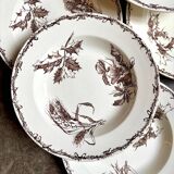 6 HB & Cie brown ironstone soup plates