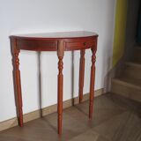 Set of 2 half-moon console tables with drawer - cherry wood - Louis Philippe style