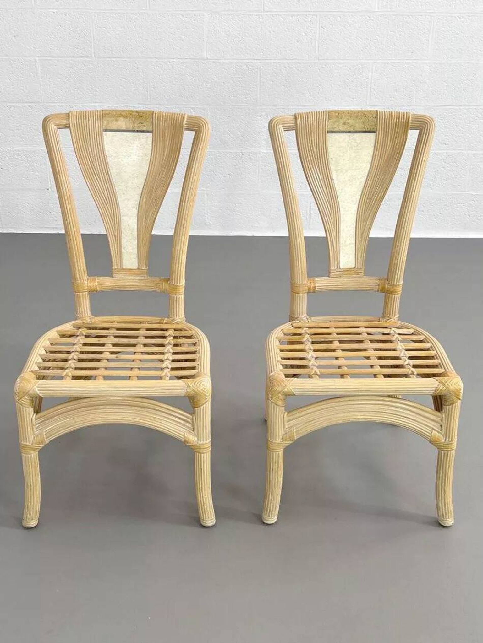 Square Rattan and Stone Marquetry Table with Matching Chairs, 1970