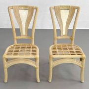 Square Rattan and Stone Marquetry Table with Matching Chairs, 1970