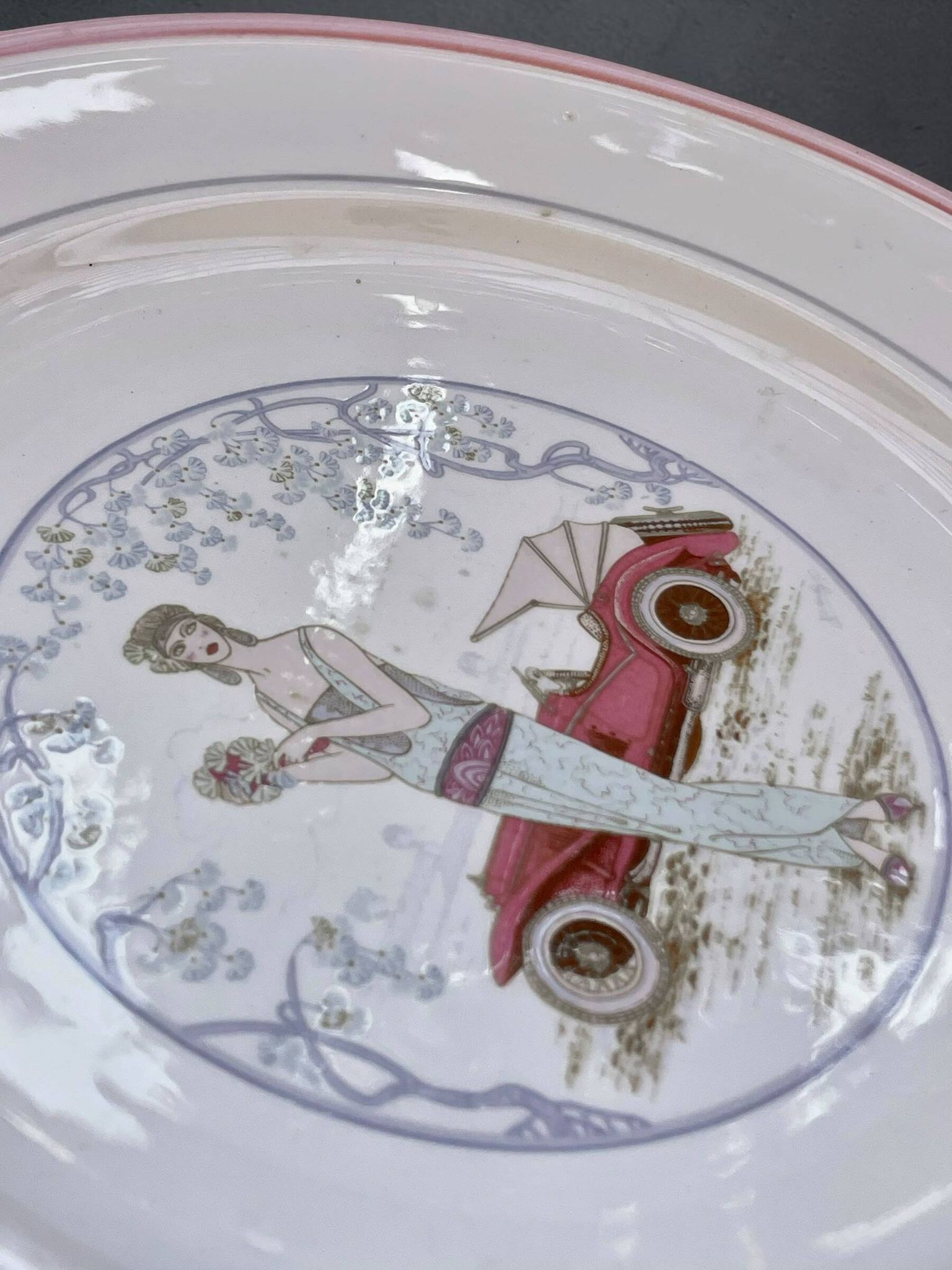 Vintage italian plate primula, art deco design, 1970s-80s.