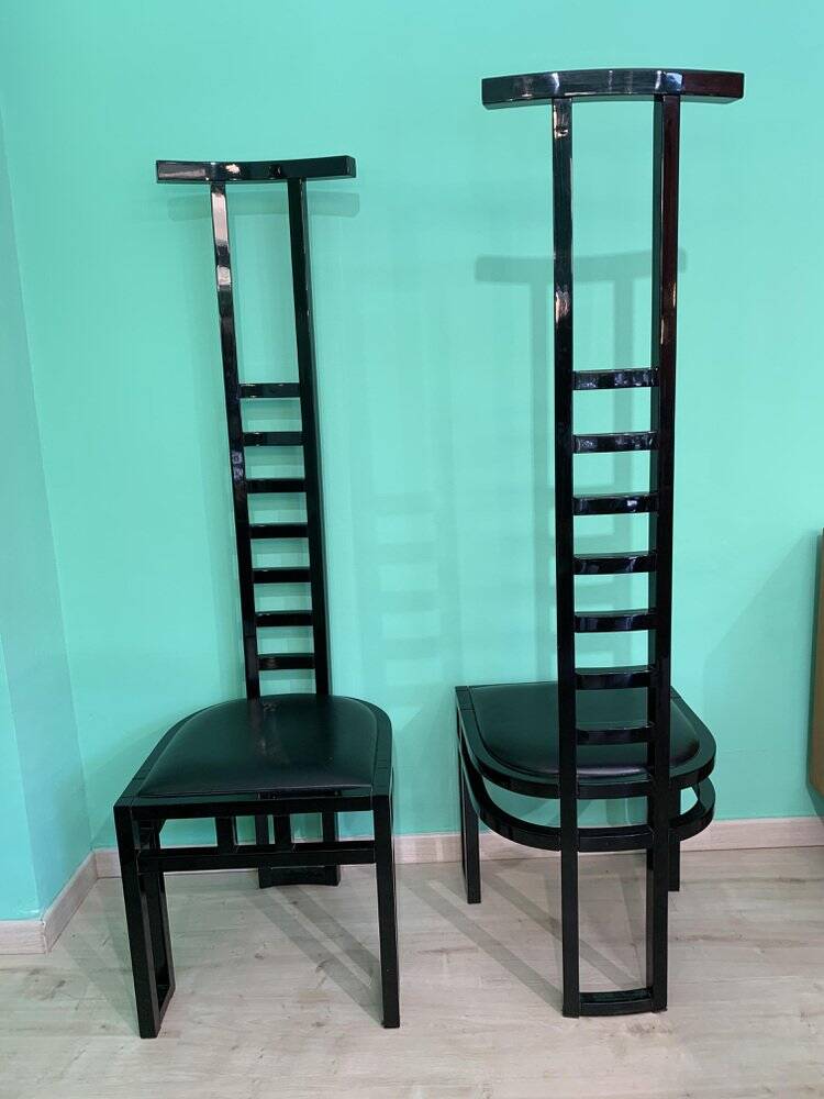 Decorative Black Lacquered Chairs, Italy, 1970, Set of 2