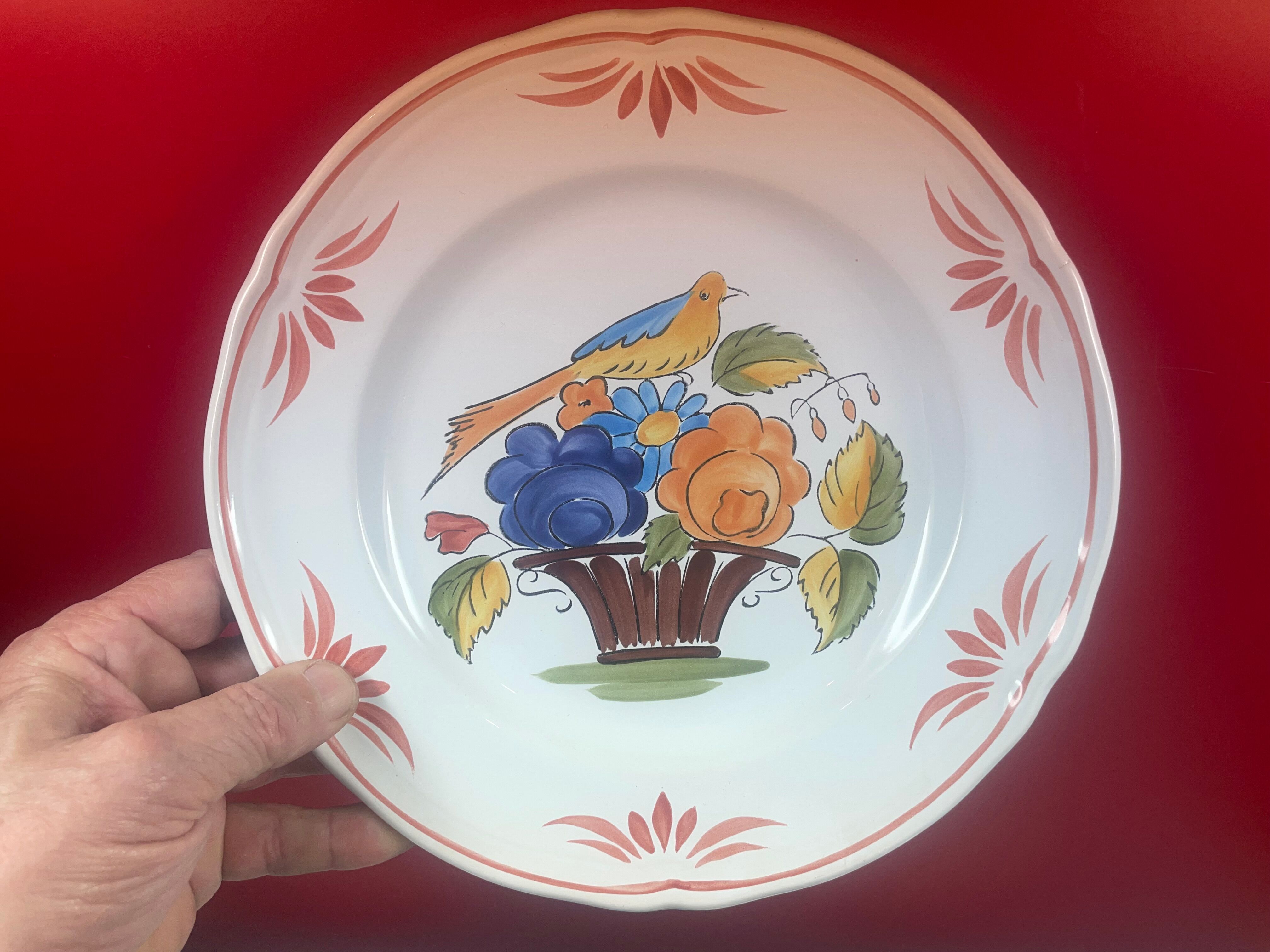 Set of 3 plates Basket Faience of Pornic Bouquets bird