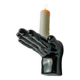 “Main” wall candle holders, black ceramic, France, 1980