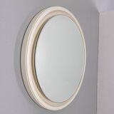 VINTAGE ROUND WALL MIRROR FROM THE 1970S IN WHITE WOOD, ITALIAN DESIGN