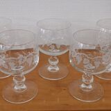 Set of 5 water glasses on feet, grape decoration and Luminarc vine shoot