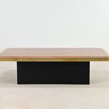 Table Basse En Travertin Rouge Et Laiton, Belgique C.1970