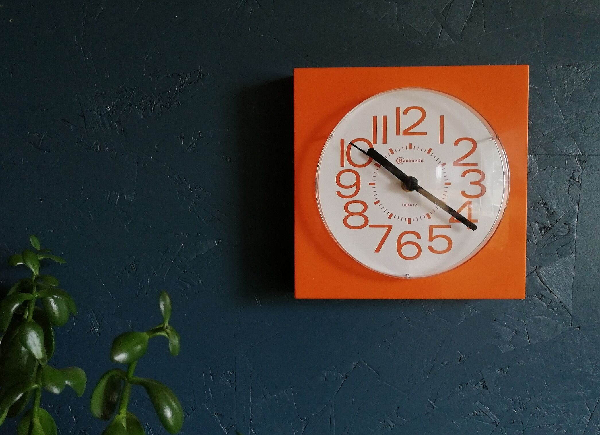 Vintage clock square silent wall clock "Bauknecht orange white"