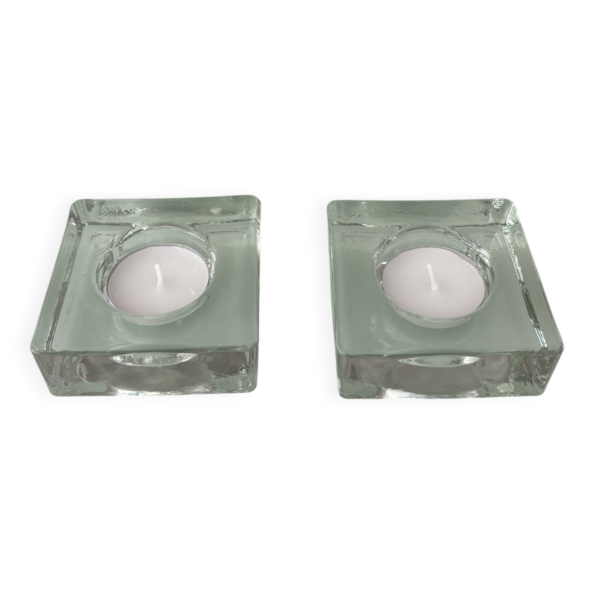 Set of 2 Heavy Glass Tea Light Holders – Minimalist Square Candle Holders