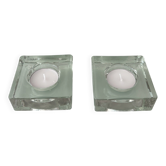 Set of 2 Heavy Glass Tea Light Holders – Minimalist Square Candle Holders