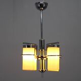 Restored Bauhaus/Art Deco chrome & glass chandelier, Czechoslovakia, 1930s