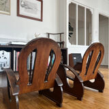 Pair of Art Deco armchairs in wood and cane.