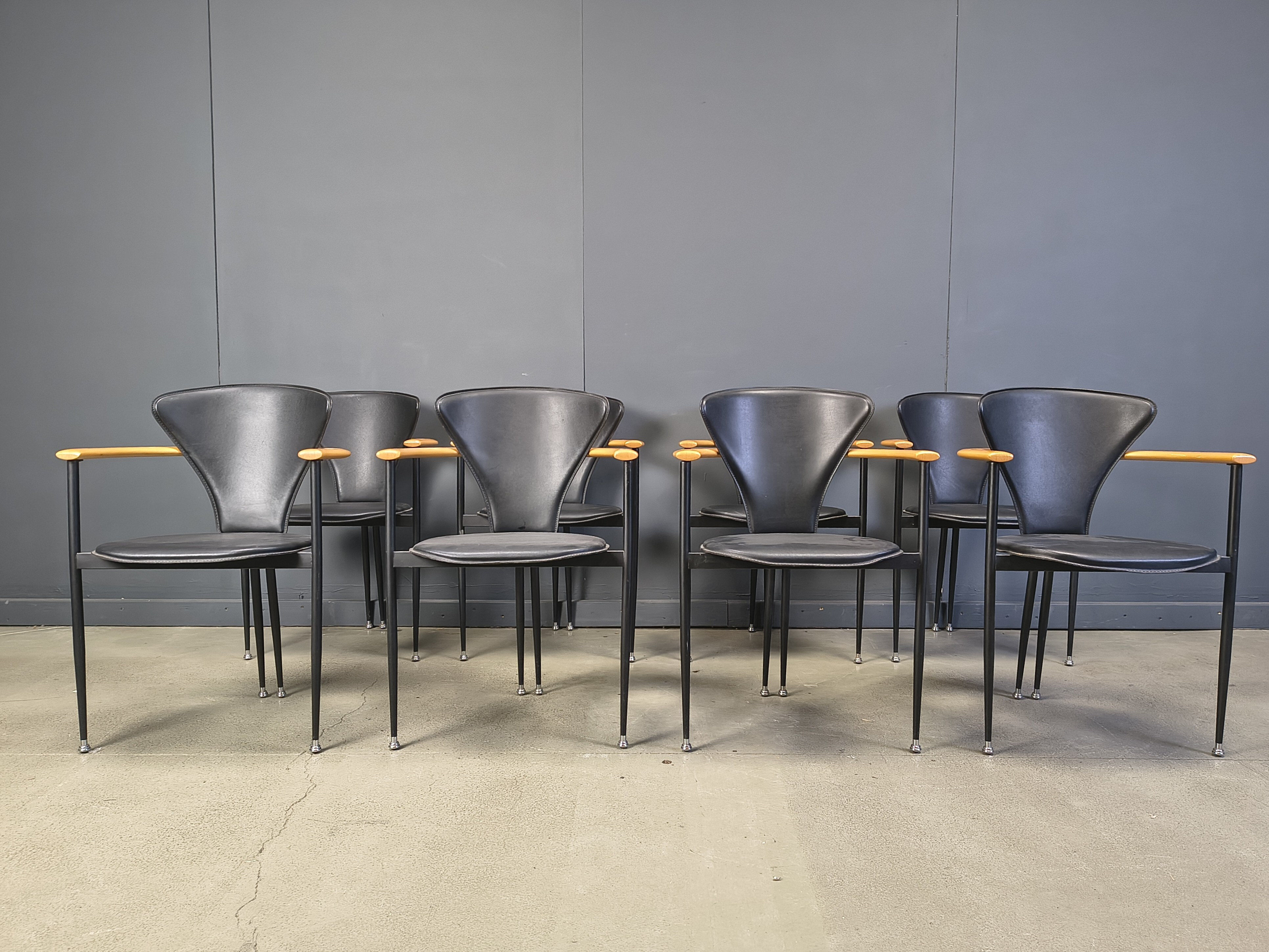 Vintage leather armchairs by Arrben Italy, 1980s - set of 8