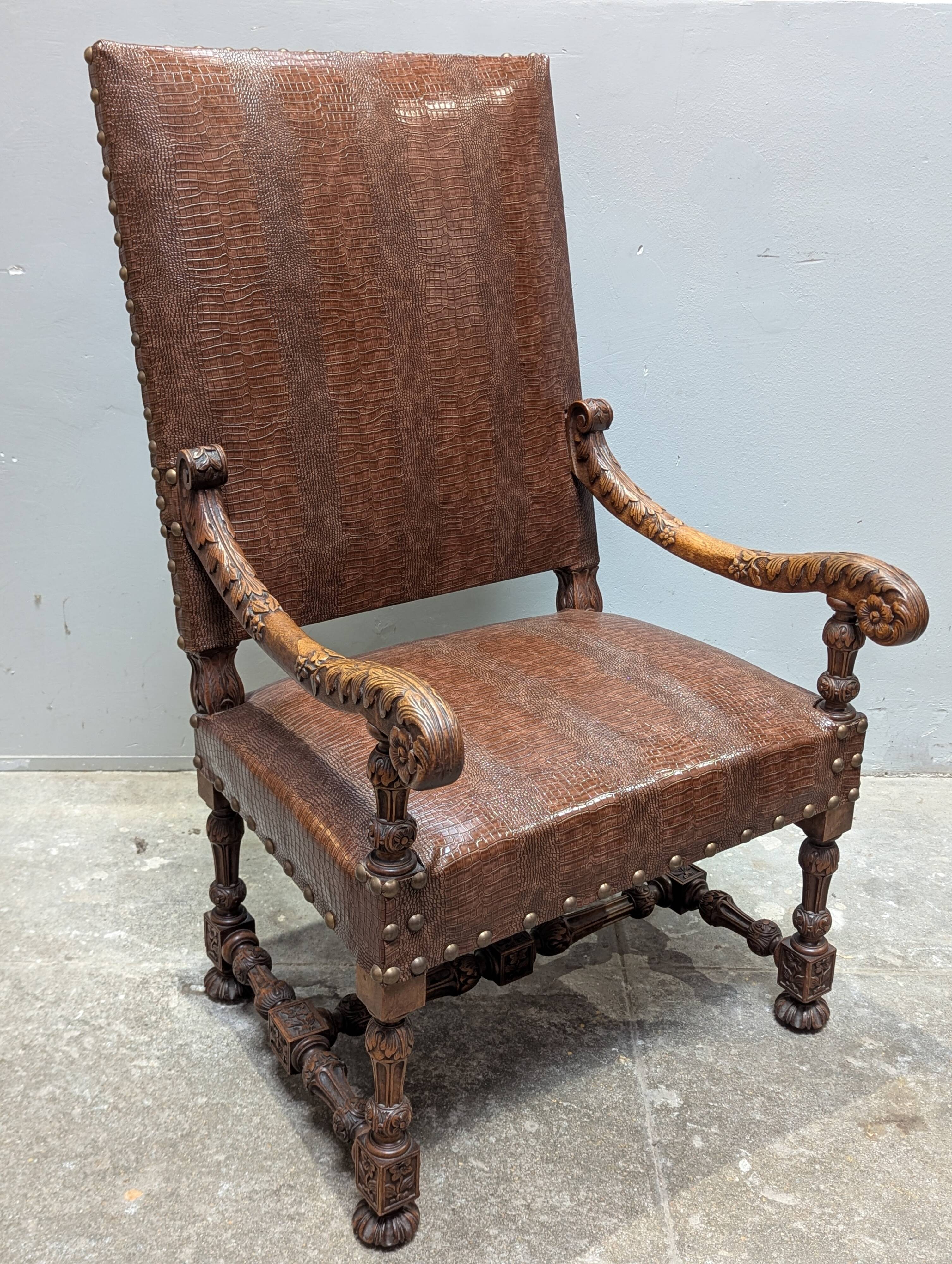 Pair of Louis XIII armchairs, 19th century