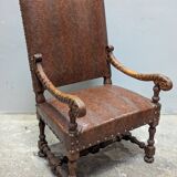 Pair of Louis XIII armchairs, 19th century